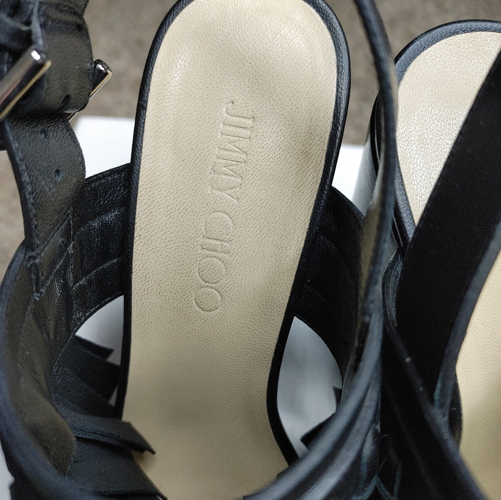 JIMMY CHOO NYA 120 FRINGE WEDGE SANDAL, BLACK 38 - Picture 9 of 14